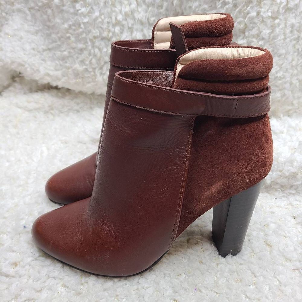 Reiss Burgundy Leather Side Zip Ankle Boots size 37